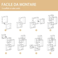 HOMCOM Libreria Moderna Sospesa con 5 Cubi Intrecciati in Legno, 49.5x10.2x86cm, Bianco(m-5)