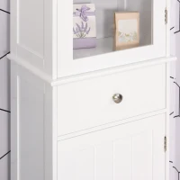 kleankin Bathroom Storage Cabinet with 3-tier Shelf Drawer Door, Floor Cabinet Free Standing Tall Slim Side Organizer Shelves, White(m-9)