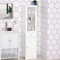 kleankin Bathroom Storage Cabinet with 3-tier Shelf Drawer Door, Floor Cabinet Free Standing Tall Slim Side Organizer Shelves, White(m-15)