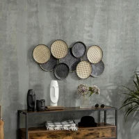 HOMCOM Decoración de Pared de Metal 3D Diseño de Círculos Adorno de Pared Metálico para Salón 100x48 cm Negro y Marrón(m-10)