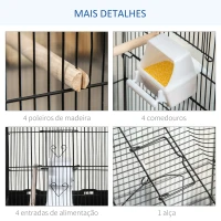 PawHut Gaiola para Passáros Gaiola de Metal com Portas 4 Comedouros 3 Poleiros Baloiço Bandeja Removível e Alça de Transporte para Papagaio Canário Periquito 46,5x35,5x92cm Preto(m-4)
