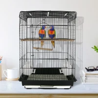 PawHut Gaiola para Pássaros Espaçosa Gaiola para Pássaros com Teto Abatível 2 Poleiros Baloiço e Comedouros para Interior Exterior 41,5x29,5x56,5cm Preto(m-2)