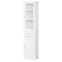 kleankin Freestanding Bathroom Storage Cabinet, Tall Boy with 3-tier Shelves and Drawer, Floor Cabinet Slim Side Organizer, White