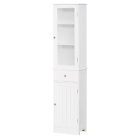kleankin Bathroom Storage Cabinet with 3-tier Shelf Drawer Door, Floor Cabinet Free Standing Tall Slim Side Organizer Shelves, White(m-1)