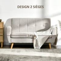 HOMCOM Canapé 2 places banquette style scandinave dossier capitonné en tissu 149 x 76,5 x 86 cm - gris clair(m-6)