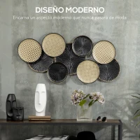 HOMCOM Decoración de Pared de Metal 3D Diseño de Círculos Adorno de Pared Metálico para Salón 100x48 cm Negro y Marrón(m-4)