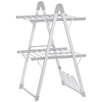 HOMCOM Estendal Elétrico Dobrável de 2 Níveis 210W Secador de Roupa com Suporte para 2 Sapatos 66x64x101cm Prata(m-11)