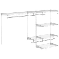 HOMCOM Set Appendiabiti a Muro con 5 Mensole e 3 Barre per Cabina Armadio Salvaspazio, Bianco(m-1)