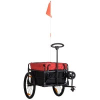 HOMCOM Reboque de Bicicleta para Carga 40kg Carrinho de Transporte com Bandeira Guiador Desmontável Estrutura de Aço e Refletores 130x64x103cm Preto e Vermelho(m-10)