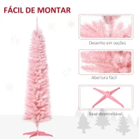 HOMCOM Árvore de Natal Artificial 180cm Ignífugo com 390 Ramos de PVC e Suporte de Metal Decoração de Natal para Interiores Rosa(m-6)