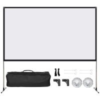 HOMCOM Tela de Projeção com Suporte 80 Polegadas Tela de Projeção Dobrável Formato 16:9 com Bolsa de Transporte para Cinema em Casa Exterior Festas 187x50x167,5cm Branco(m-1)