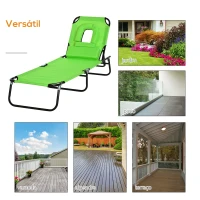 Outsunny Espreguiçadeira Dobrável com Encosto Ajustável em 4 Posições Espreguiçadeira de Jardim com Almofada Estrutura de Aço Tecido Oxford para Acampamento Praia Terraço 190x56x28cm Verde(m-5)