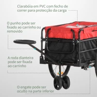 HOMCOM Reboque de Bicicleta para Carga 40kg Carrinho de Transporte com Bandeira Guiador Desmontável Estrutura de Aço e Refletores 130x64x103cm Preto e Vermelho(m-7)