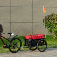 HOMCOM Reboque de Bicicleta para Carga 40kg Carrinho de Transporte com Bandeira Guiador Desmontável Estrutura de Aço e Refletores 130x64x103cm Preto e Vermelho(m-2)