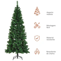HOMCOM Árvore de Natal Artificial 210cm Ignífugo com 631 Ramos de PVC e Suporte de Metal Decoração de Natal para Interiores Verde(m-4)