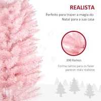 HOMCOM Árvore de Natal Artificial 180cm Ignífugo com 390 Ramos de PVC e Suporte de Metal Decoração de Natal para Interiores Rosa(m-7)
