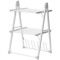 HOMCOM Estendal Elétrico Dobrável de 2 Níveis 210W Secador de Roupa com Suporte para 2 Sapatos 66x64x101cm Prata(m-1)