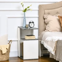 HOMCOM Mesinha de Cabeceira Mesa Auxiliar com 2 Prateleiras de Armazenamento Estilo Moderno 35x29,5x60cm Cinza e Branco(m-2)