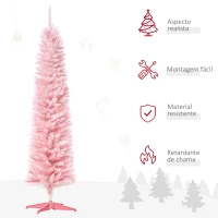 HOMCOM Árvore de Natal Artificial 180cm Ignífugo com 390 Ramos de PVC e Suporte de Metal Decoração de Natal para Interiores Rosa(m-4)
