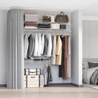 HOMCOM Set Appendiabiti a Muro con 5 Mensole e 3 Barre per Cabina Armadio Salvaspazio, Bianco(m-2)