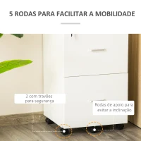 Vinsetto Bloco de Gavetas de Escritório Móvel Auxiliar para Arquivos com 2 Gavetas Fechadura 2 Chaves 5 Rodas e 2 Freios para Estúdio Escritório Dormitório 43x45x72cm Branco(m-6)