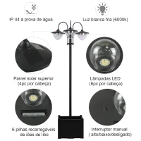 Outsunny Candeeiro Solar de Jardim com 18 Luzes LED Branco Frio 6000K Impermeável IP44 Sensor de Noite e Base em Forma de Floreira Candeeiro de Exterior para Terraço Pátio 60x55x189cm Preto(m-6)