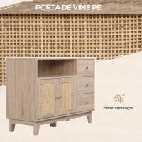 HOMCOM Aparador de Cozinha com 2 Portas de Vime 3 Gavetas e Prateleira Aberta Móvel Buffet Auxiliar 110x40x76cm Carvalho(m-5)