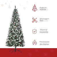 HOMCOM Árvore de Natal Artificial 180 cm Ignífugo com 618 Ramos 34 Bagas 30 Pinhas Folhas de PVC e Suporte Metálico Ø65x180cm Verde(m-5)