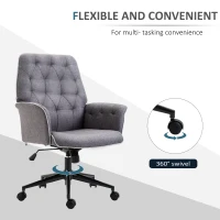 HOMCOM Linen Office Chair, Mid Back Computer Desk Chair with Adjustable Height, Grey(m-7)