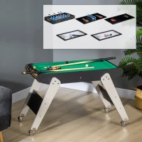 HOMCOM Mesa de Jogos 6 em 1 com Rodas Bilhar Matraquilho Ping Pong Lançamento de Anéis Hóquei com Bastão e Hóquei com Discos 120x88x79cm Multicor(m-2)