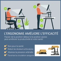 Vinestto Convertisseur bureau assis-debout poste de travail surélevé hauteur réglable clavier coulissant fente tablette/smartphone panneaux de particules acier 80 x 40 x 13,5-51 cm bois naturel noir(m-4)