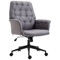 HOMCOM Linen Office Chair, Mid Back Computer Desk Chair with Adjustable Height, Grey