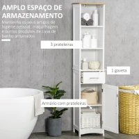 kleankin Coluna para Casa de Banho com 1 Gaveta 1 Porta 3 Prateleiras Abertas e Prateleira Interior Ajustável Móvel Auxiliar 34x30x163cm Branco(m-6)