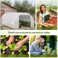 Outsunny Estufa Tipo Túnel de Jardim 6x3x2m com Porta Enrolável 12 Janelas Cobertura de PE 140g/m² e Metal Galvanizado para Cultivos de Plantas Verduras Branco(m-6)