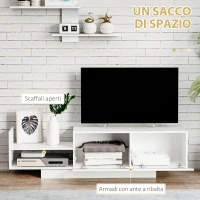 HOMCOM Mobile TV Moderno con Armadietto e Mensola a Muro in Legno, Bianco(m-5)