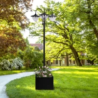 Outsunny Candeeiro Solar de Jardim com 18 Luzes LED Branco Frio 6000K Impermeável IP44 Sensor de Noite e Base em Forma de Floreira Candeeiro de Exterior para Terraço Pátio 60x55x189cm Preto(m-2)