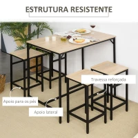 HOMCOM Conjunto de Mesa de Bar com 4 Bancos com Apoio para os Pés Conjunto de Móveis de 5 Peças Mesa de 100x60x88cm e Bancos de 32x32x57cm para Sala de Jantar Cozinha Preto e Carvalho(m-5)