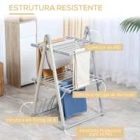 HOMCOM Estendal Elétrico Dobrável de 2 Níveis 210W Secador de Roupa com Suporte para 2 Sapatos 66x64x101cm Prata(m-6)