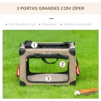 PawHut Mochila Transportadora para Cães e Gatos Pequenos  Dobrável com Almofada Removível e Correia 48,5x33,5x33cm Cáqui Preto(m-7)