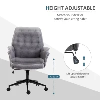 HOMCOM Linen Office Chair, Mid Back Computer Desk Chair with Adjustable Height, Grey(m-4)