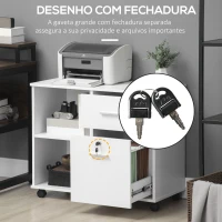 Vinsetto Armário para Impressora Móvel Auxiliar de Escritório com Rodas 2 Prateleiras 2 Gavetas Carga 30kg  80x40x66,5cm Branco(m-6)