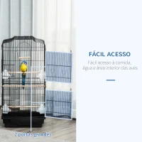 PawHut Gaiola para Passáros Gaiola de Metal com Portas 4 Comedouros 3 Poleiros Baloiço Bandeja Removível e Alça de Transporte para Papagaio Canário Periquito 46,5x35,5x92cm Preto(m-6)