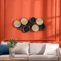 HOMCOM Decoración de Pared de Metal 3D Diseño de Círculos Adorno de Pared Metálico para Salón 100x48 cm Negro y Marrón(m-2)