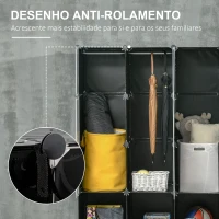 HOMCOM Armário Modular de Plástico Armário Portátil com 16 Cubos e 2 Barras Organizador de Sapatos Roupas Brinquedos para Entrada Corredor Dormitório 145x46x162cm Preto e Branco(m-8)