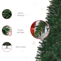 HOMCOM Árvore de Natal Artificial 240cm Ignífuga com 1499 Ramas com 2 Tipos de Pontas de PVC e Base de Aço Decoração de Natal para Interiores Verde(m-7)