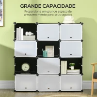 HOMCOM Armário Modular de Plástico Armário com 12 Cubos Organizadores de Sapatos Roupas Brinquedos 125x32x125cm Branco e Preto(m-5)