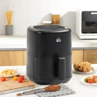 HOMCOM Fritadeira sem Óleo 3L Fritadeira de Ar Quente 1300W com 12 Programas Tela LED Tátil Temporizador Temperatura Ajustável e Cesta Antiaderente 29,5x23,8x30,3cm Preto(m-2)