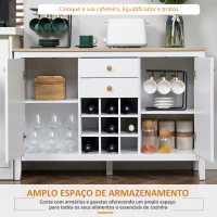 HOMCOM Aparador de Cozinha com 2 Gavetas 2 Armários com Prateleiras Ajustáveis e Suporte para 9 Garrafas 110x35x75cm Branco(m-4)