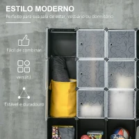 HOMCOM Armário Modular de Plástico Armário Portátil com 16 Cubos e 2 Barras Organizador de Sapatos Roupas Brinquedos para Entrada Corredor Dormitório 145x46x162cm Preto e Branco(m-4)