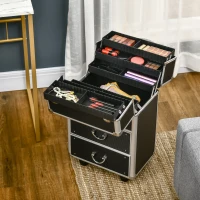 HOMCOM Mala de Maquilhagem Professional com Rodas 6 Gavetas Extensíveis Fechadura 2 Chaves e Alça Retrátil 36x23x58cm Preto(m-2)